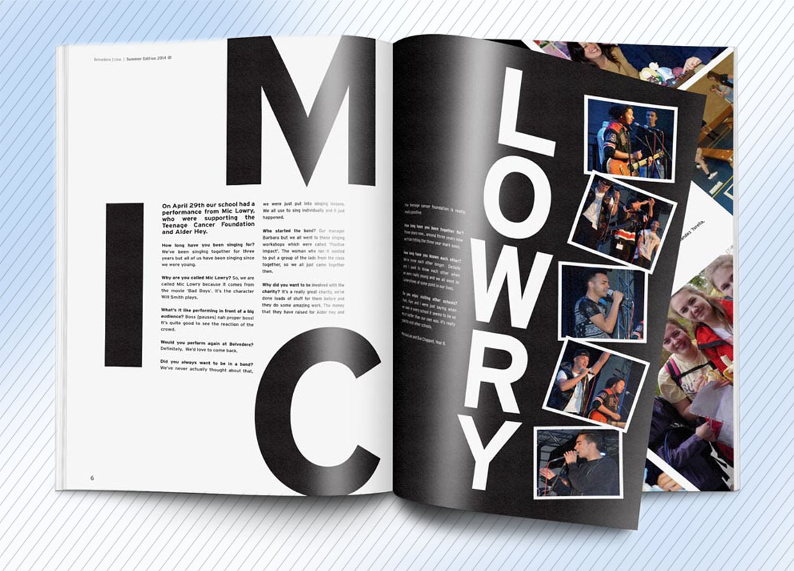 Belvedere Academy ezine magazine design spread mic lowry